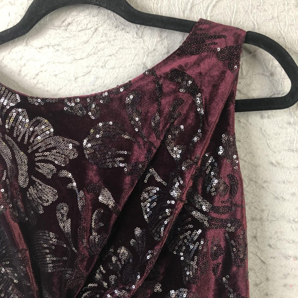 Taylor Dress Womens 4 Burgundy Velvet Sequin Floral Sheath Cocktail Party V Back - Picture 14 of 16